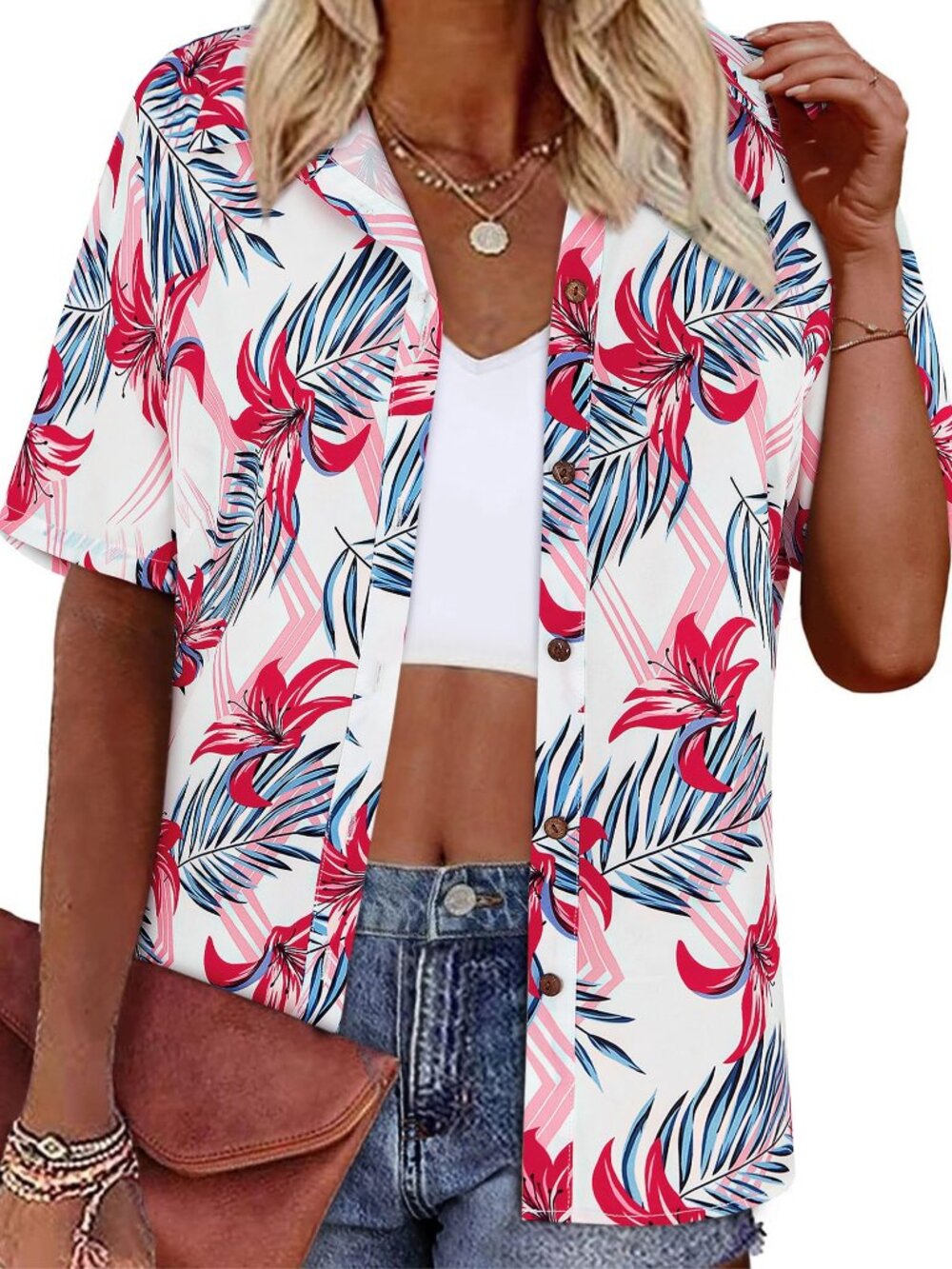 Women's Hawaiian Shirts Coconut Button Summer Soft Button Down Shirts - XL
